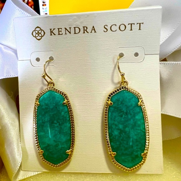 NWOT Rare & Retired Kendra Scott Elle Earrings Amazonite & Yellow Gold SO RARE! - Picture 3 of 8